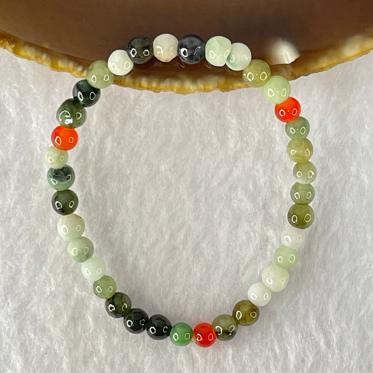 Type A Mixed Color Jadeite and Red Agate Beads Bracelet 6.32g 13.5cm 5.2mm 36 Beads - Huangs Jadeite and Jewelry Pte Ltd