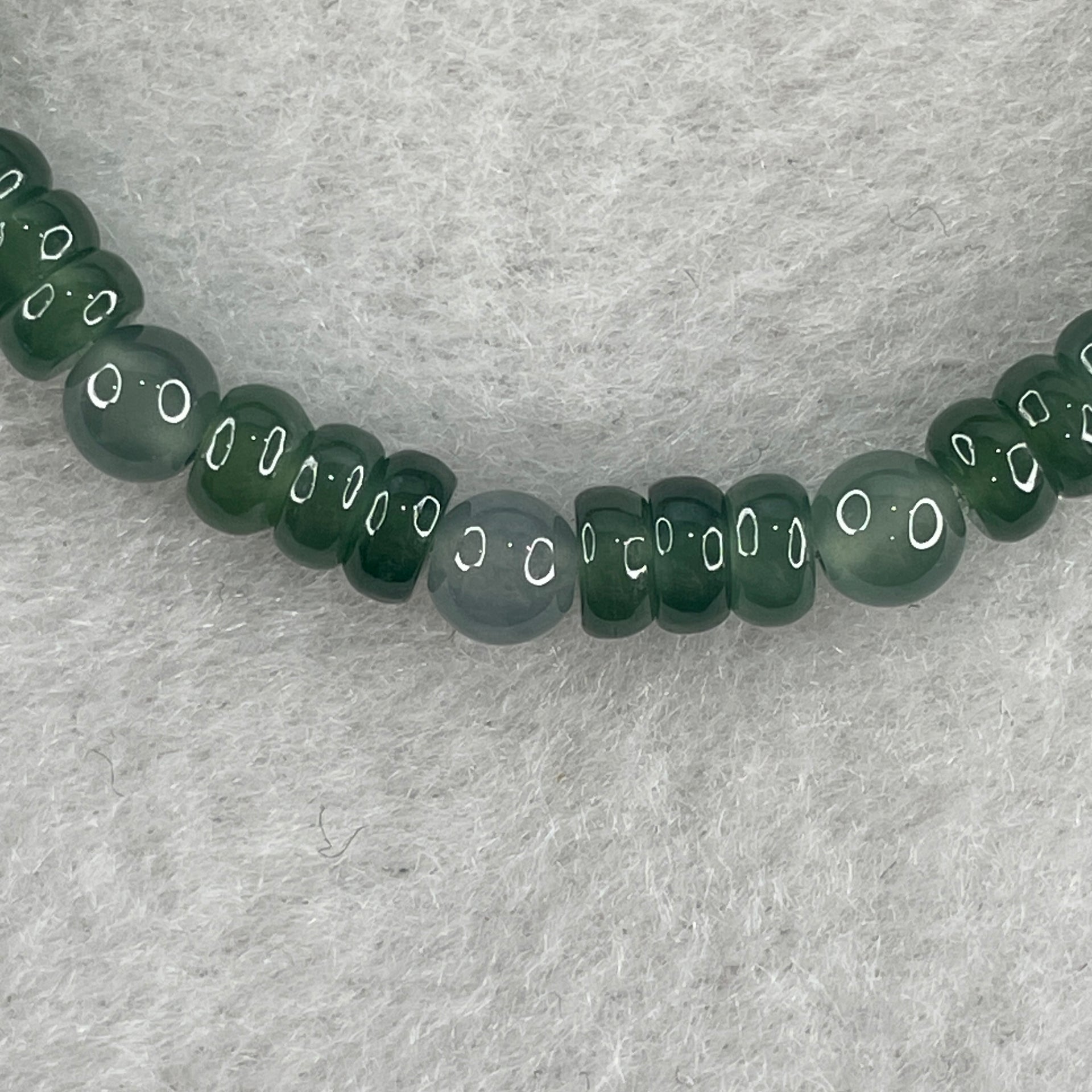Natural Type A Semi Icy Blueish Green Jadeite Donut Beads Bracelet 8.59g 15cm 5.0mm 56Beads - Huangs Jadeite and Jewelry Pte Ltd