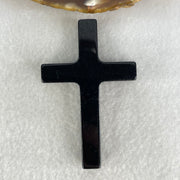 Type A Opaque Black Jadeite Cross Pendant 26.19g 64.8 by 41.5 by 9.3mm - Huangs Jadeite and Jewelry Pte Ltd