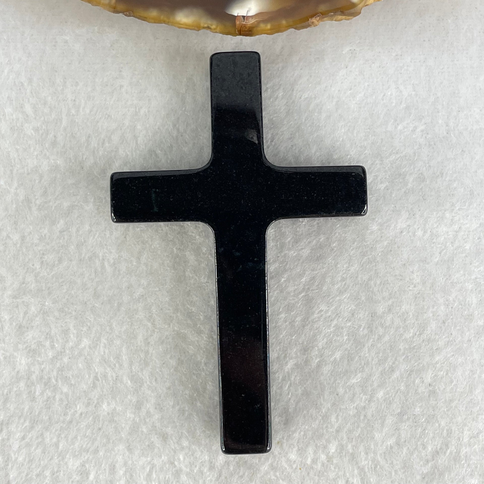 Type A Opaque Black Jadeite Cross Pendant 26.19g 64.8 by 41.5 by 9.3mm - Huangs Jadeite and Jewelry Pte Ltd