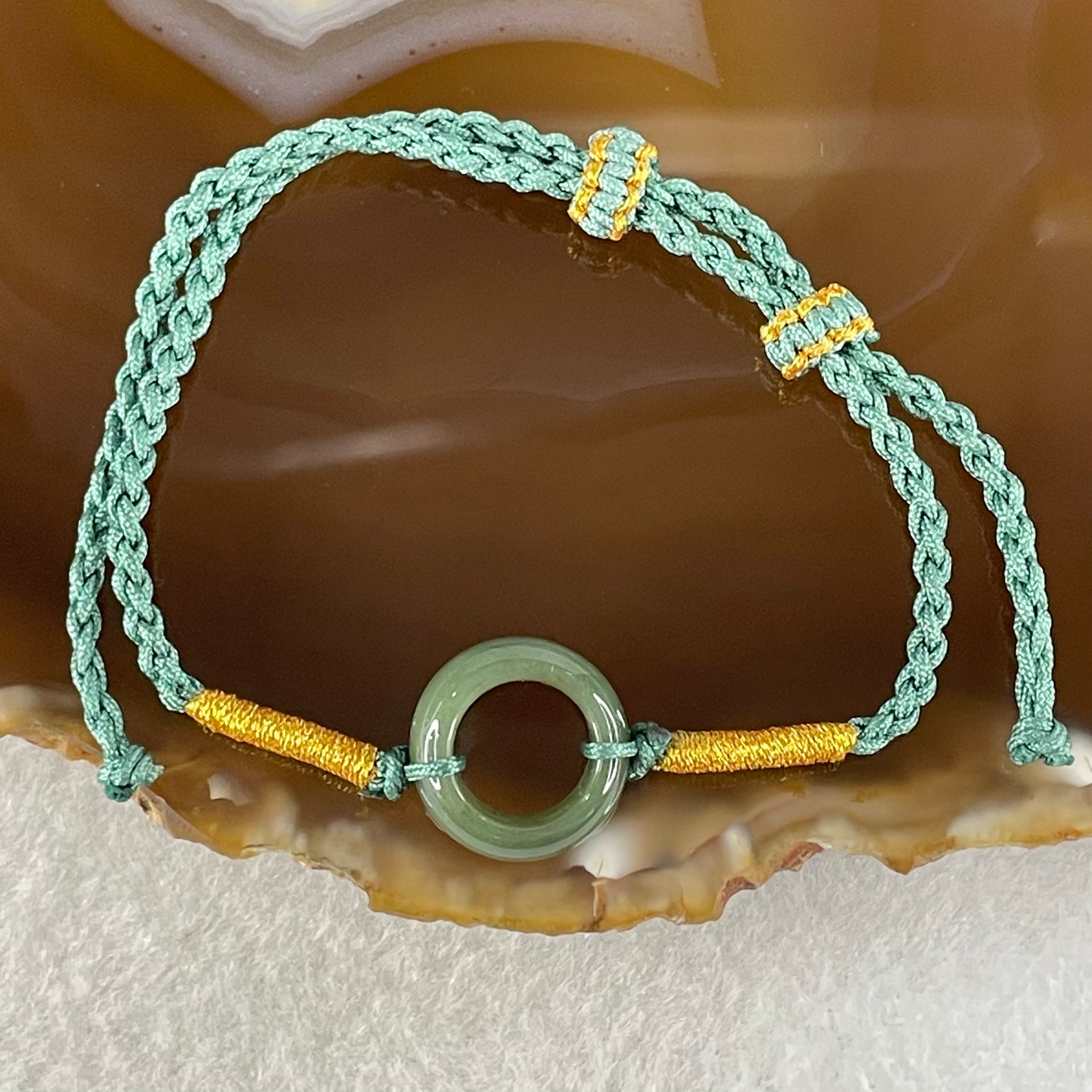 Type A Blueish Green Jadeite Ping An Kou Donut With String Bracelet 2.51g 15.0 by 6.2mm - Huangs Jadeite and Jewelry Pte Ltd