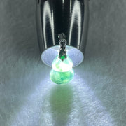 Natural Type A Semi Icy Dark Green Jadeite Calabash Hulu Pendant in Stainless Steel Clasp 1.69g 17.1 by 11.6 by 3.9mm - Huangs Jadeite and Jewelry Pte Ltd