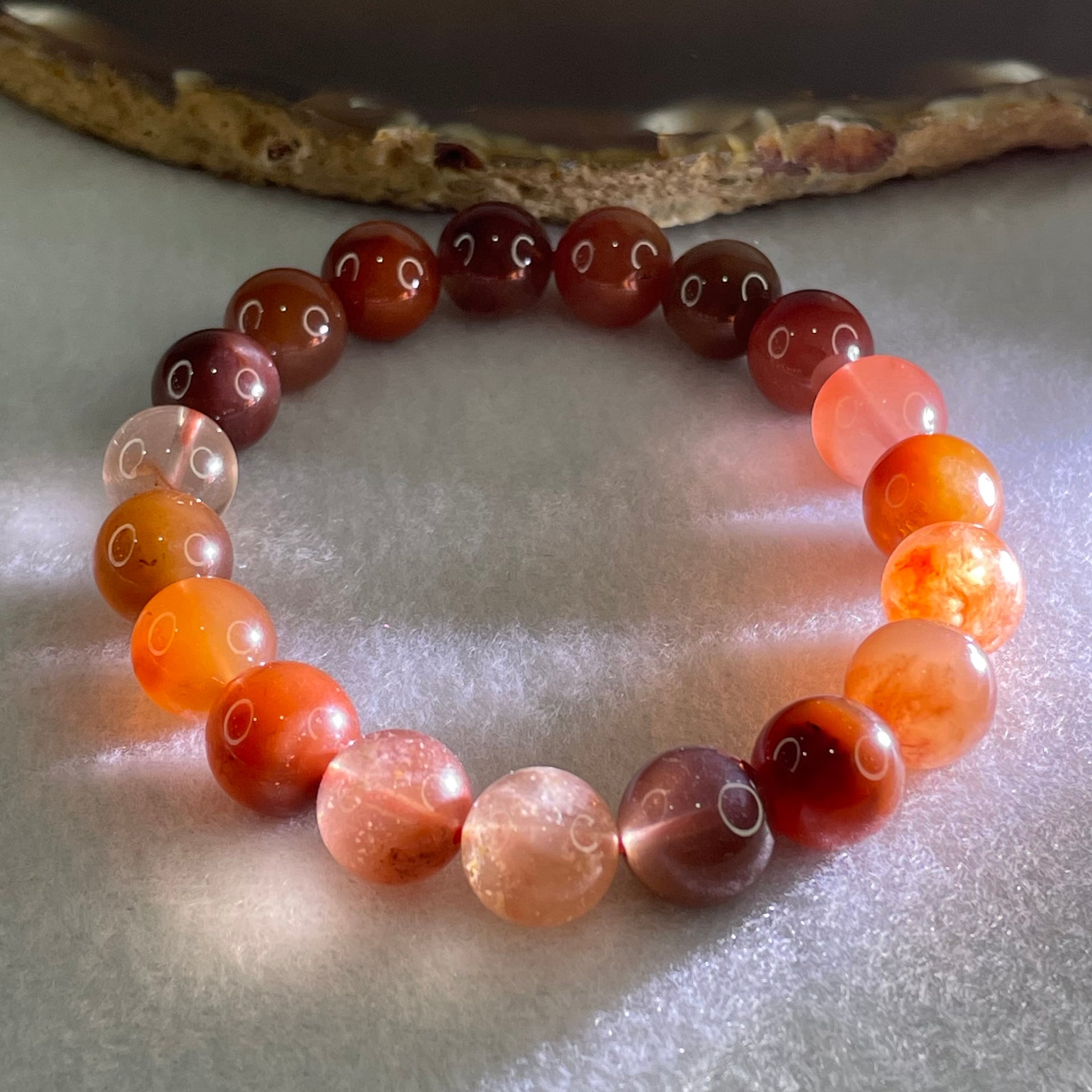 Natural Red Agate Beads Bracelet 27.64g 15.5cm 10.4mm 19 Beads - Huangs Jadeite and Jewelry Pte Ltd