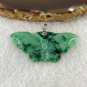 18K 750 White Gold Type A Old Mine Spicy Green with Dark Green Piao Hua Flora Jadeite Pendant 8.98g 49.9 by 27.1 by 4.1mm - Huangs Jadeite and Jewelry Pte Ltd