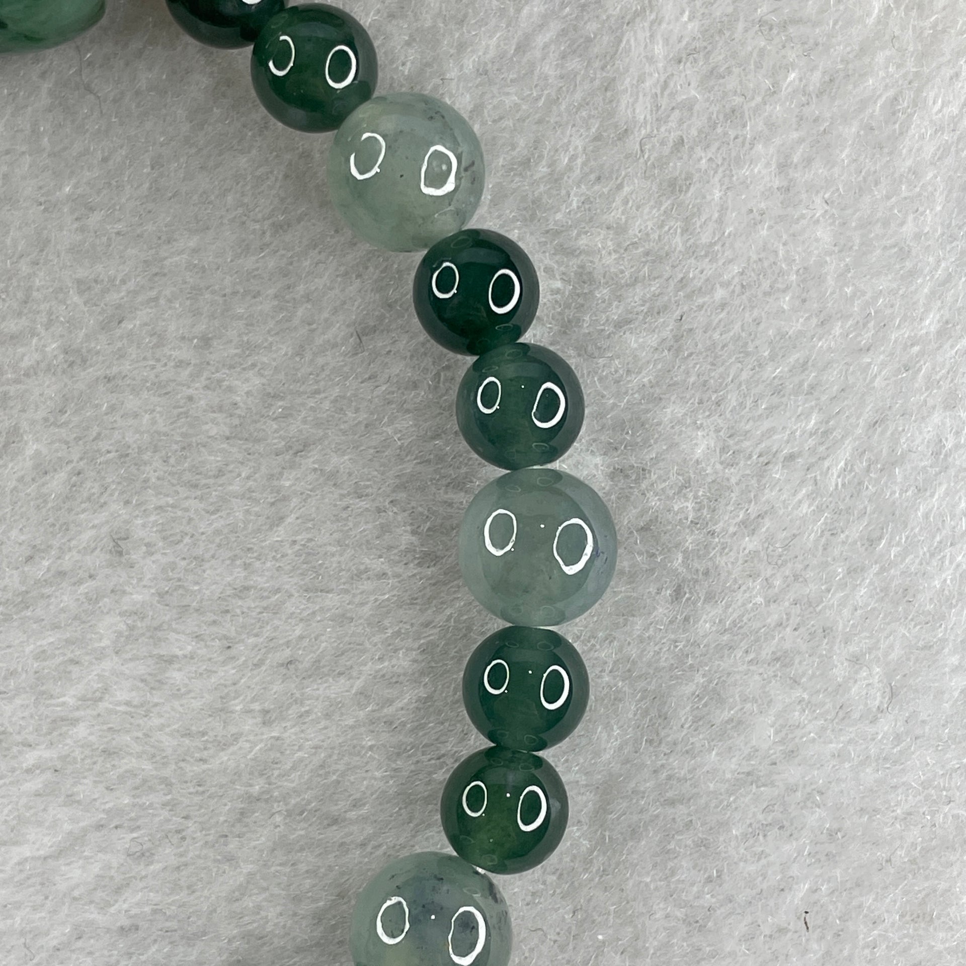 Natural Type A Semi Icy Blueish Green with Light Lavender Jadeite Beads Bracelet 19.10g 16cm 13.5 by 17.3mm 1Bead - 8Beads 7.9mm - 18Beads 6.3mm - Huangs Jadeite and Jewelry Pte Ltd