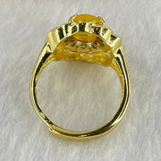 Natural Golden Yellow Butterscotch Amber With Crystals in S925 Sliver Gold Color Ring (Adjustable Size) 3.63g 8.7 by 7.4 by 4.0mm - Huangs Jadeite and Jewelry Pte Ltd