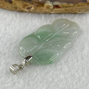 Natural Type A Semi Icy Faint Lavender Light Green Jadeite Prosperity Leaf Pendant in Silver Clasp Signifying Overnight Success 5.93g 39.4 by 23.6 by 3.7mm - Huangs Jadeite and Jewelry Pte Ltd