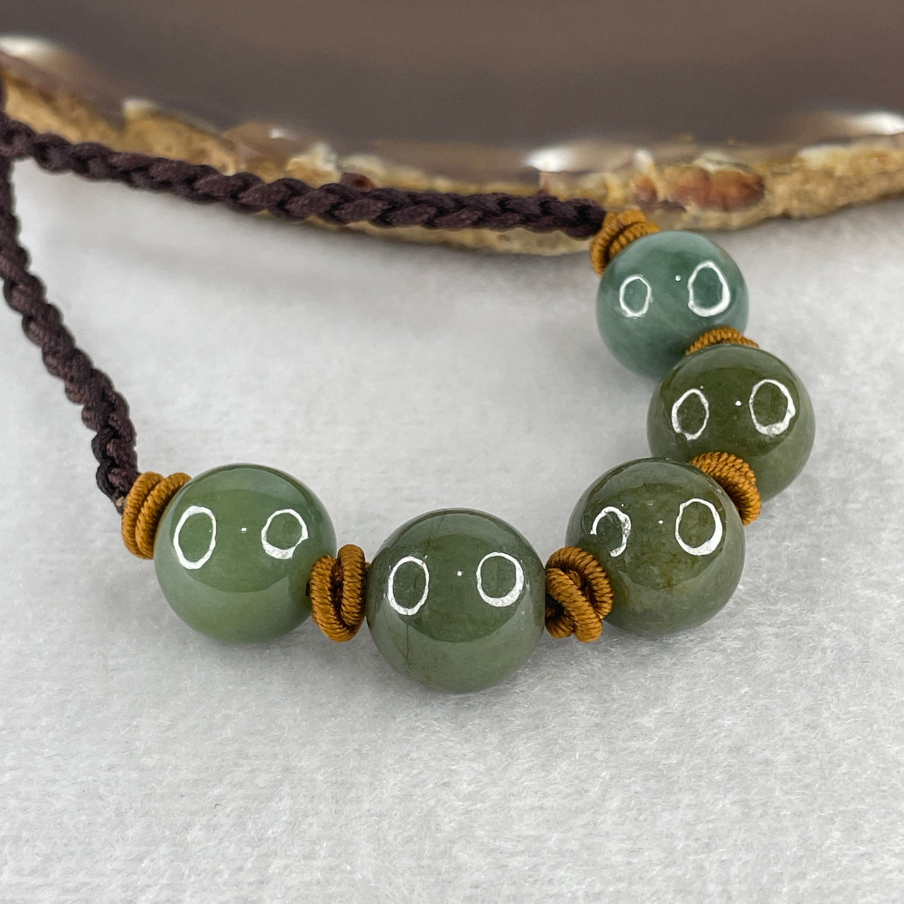 "The Five Blessings" | 24.35g Natural Green Jadeite Necklace – 13.8mm Beads for Protection and Prosperity