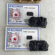 Certified Natural Type A Black Omphacite Jadeite Pixiu pair Pendant Each About 62.82g 49.5 by 28.0 by 21.6mm And 58.24g 50.2 by 28.5 by 19.9mm - Huangs Jadeite and Jewelry Pte Ltd