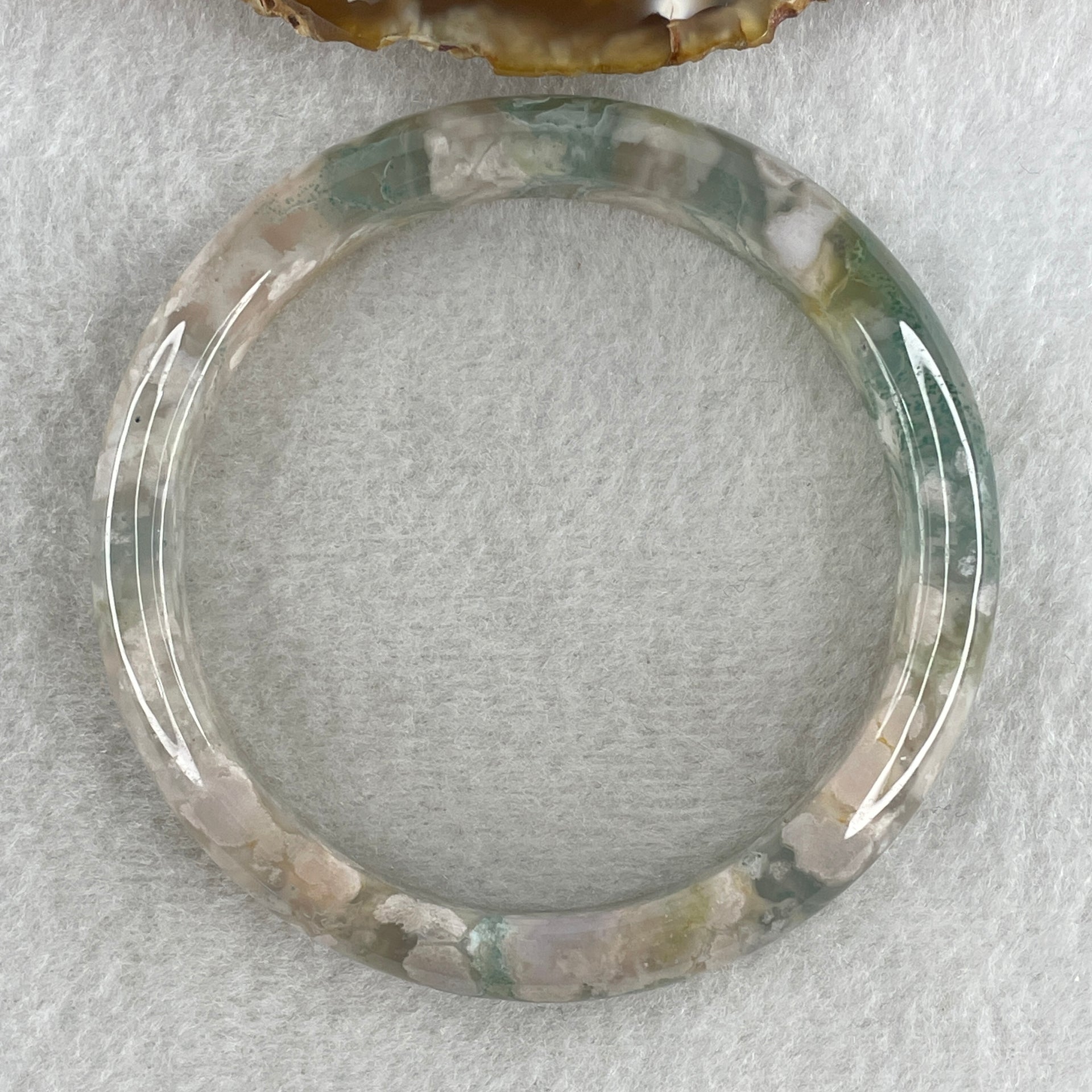Natural Icy Green with White Flower Agate Bangle 39.69g Internal Diameter 61.3mm 11.8 by 7.7mm (Perfect) - Huangs Jadeite and Jewelry Pte Ltd