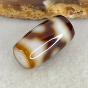 Natural Powerful Tibetan Old Oily Dark Brown With White Agate 3 Eyes Dzi Bead Heavenly Master (Tian Zhu) 三眼天诛 3.92g 19.6 by 10.8mm - Huangs Jadeite and Jewelry Pte Ltd