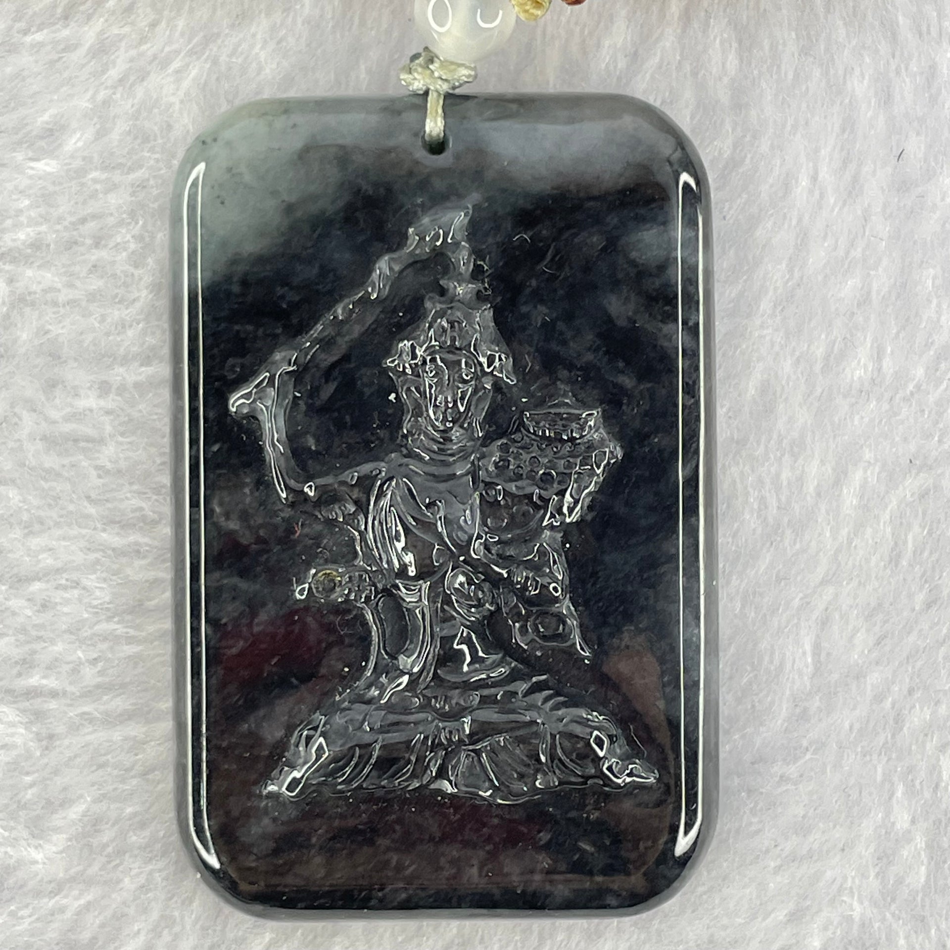 Type A Black Grey Wuji Jadeite Manjushri Bodhisattva Guan Yin Pendent 33.56g 51.5 by 34.1 by 8.9mm - Huangs Jadeite and Jewelry Pte Ltd