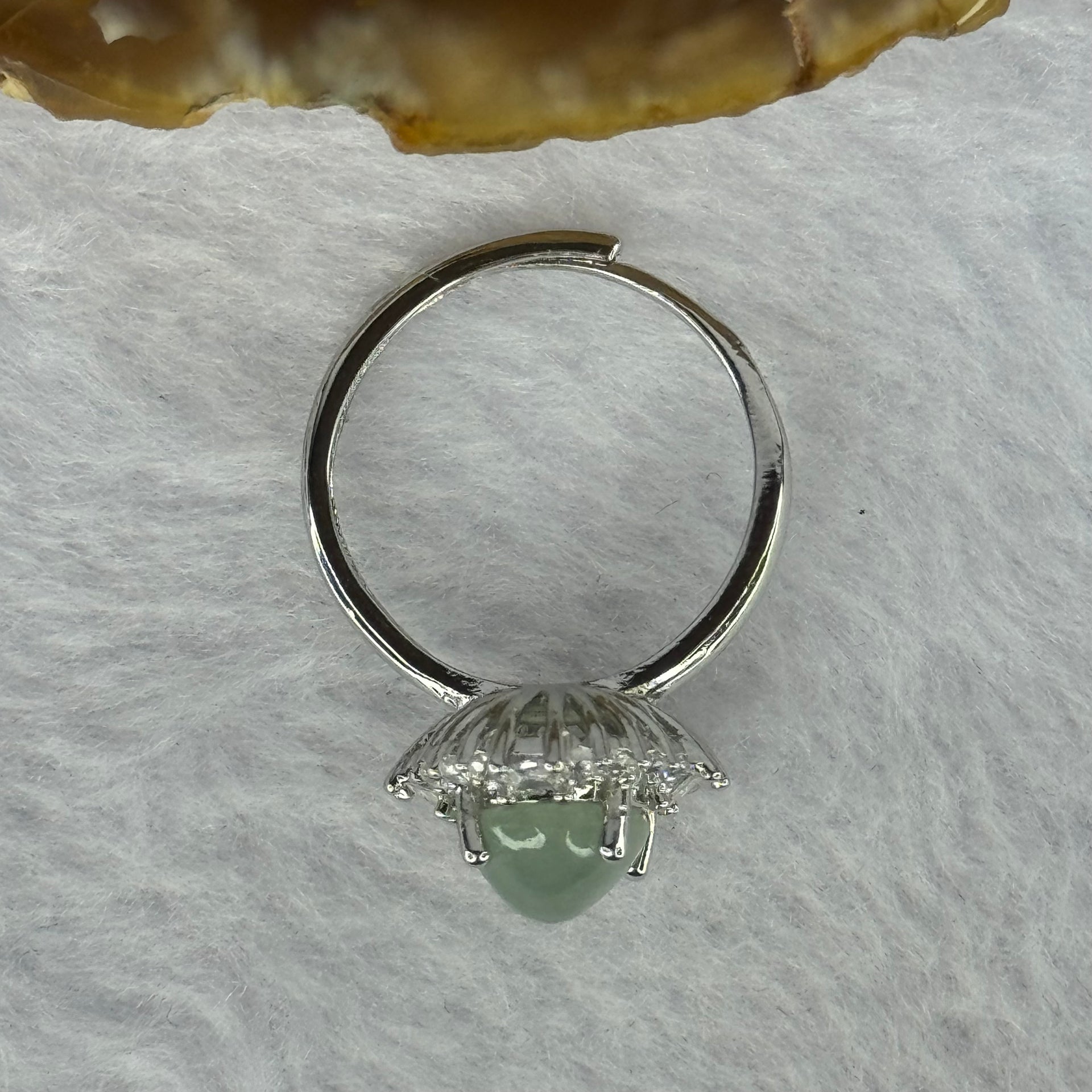 Type A Semi Icy Light Green Jadeite with Crystals in S925 Sliver Ring (Adjustable Size) 2.86g 9.3 by 7.4 by 5.0mm - Huangs Jadeite and Jewelry Pte Ltd