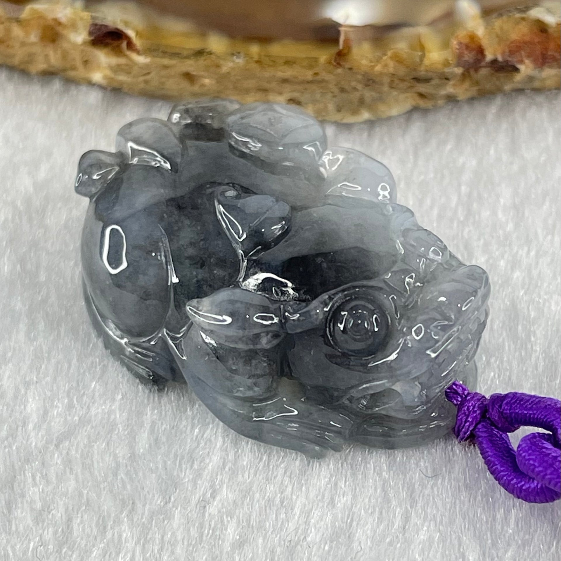Type A Highly Translucent Wuji Grey Black Jadeite Beads Male Pixiu Charm 15.60g 15.60g 32.2 by 20.8 by 12.3mm - Huangs Jadeite and Jewelry Pte Ltd