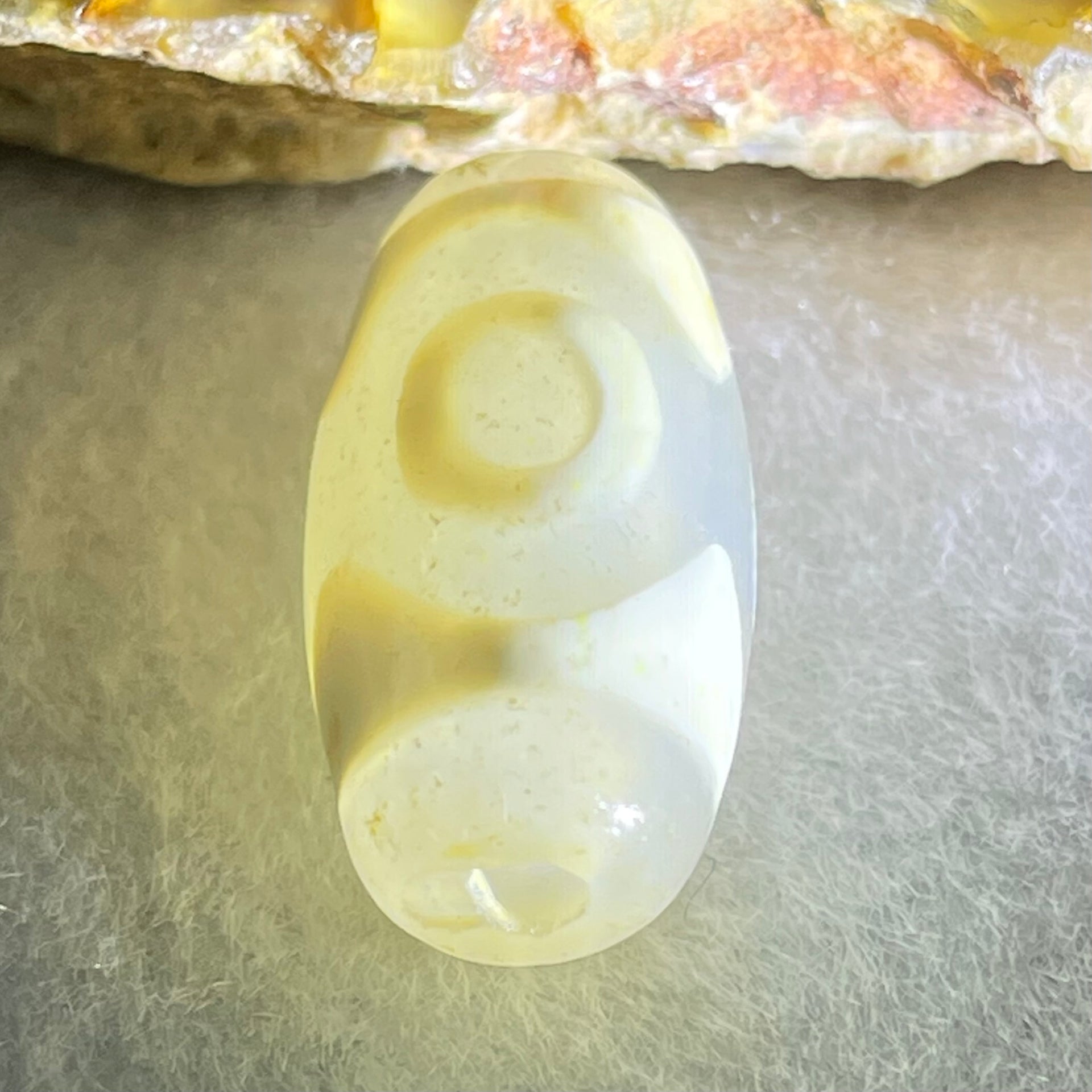 Natural Powerful Tibetan Old Oily Agate 3 Eyes Dzi Bead Heavenly Master (Tian Zhu) 三眼天诛 2.90g 19.8 by 10.2mm - Huangs Jadeite and Jewelry Pte Ltd