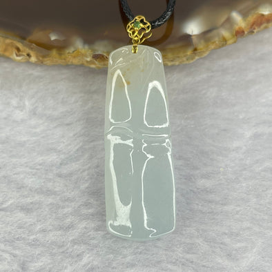 18K Yellow Gold Semi ICY Type A Light Lavender with Brownish Red Spots Jadeite Bamboo 步步高升 with String Necklace 6.22g 35.2 by 15.2 by 6.6mm - Huangs Jadeite and Jewelry Pte Ltd