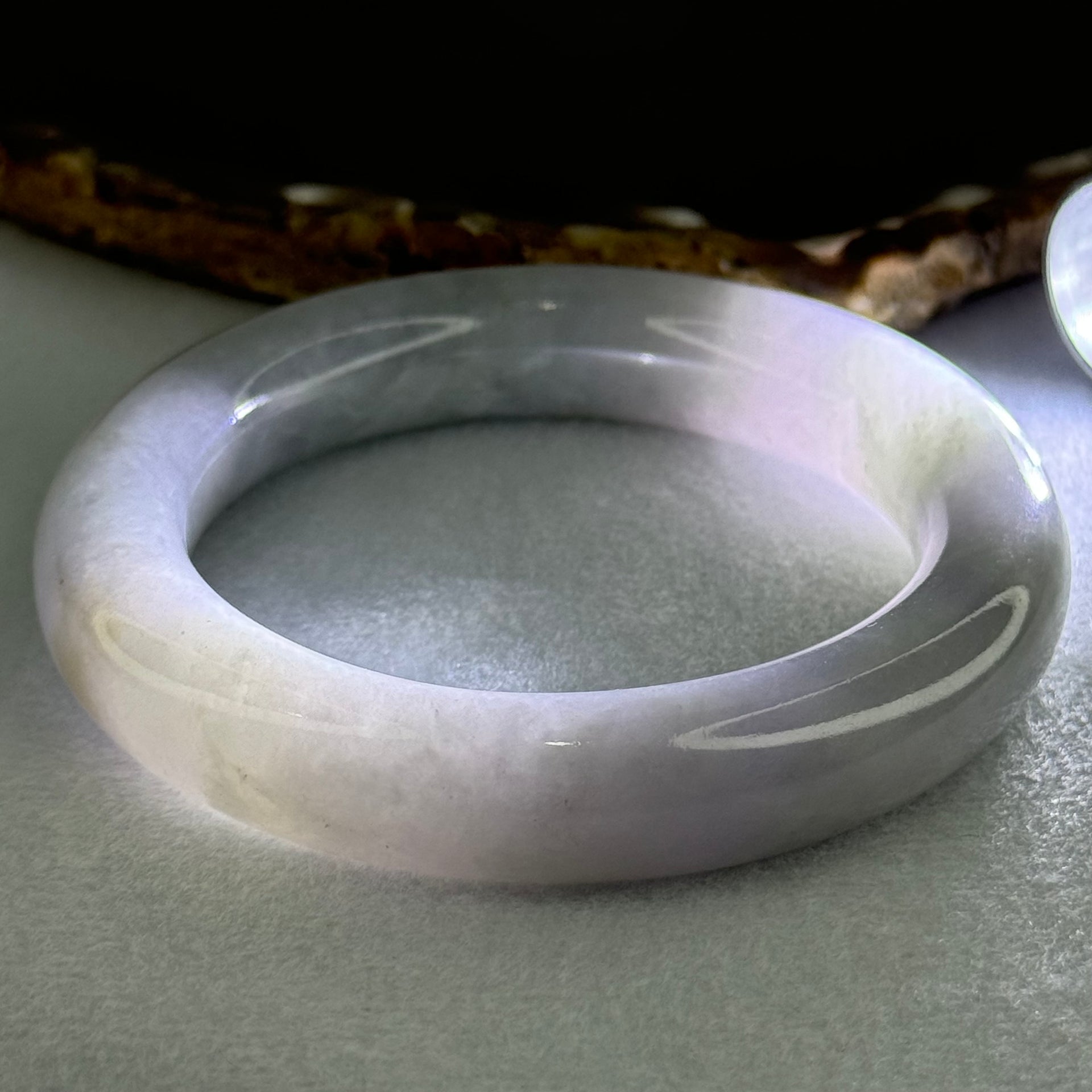 Type A Light Lavender with Light Green Parches Jadeite Bangle Internal Diameter 54.5mm 81.60g 13.0 by 11.8mm (Very Slight Internal Lines) - Huangs Jadeite and Jewelry Pte Ltd