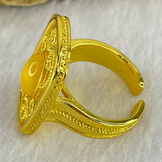Natural Butterscotch Amber in  Sliver Gold Color Ring (Adjustable Size) 7.58g 10.7 by 6.5 by 3.5mm - Huangs Jadeite and Jewelry Pte Ltd