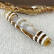 Natural Powerful Tibetan Old Oily Agate 2 Eye with Zha Ji La Mu Female Cai Shen Carvings Dzi Bead Heavenly Master (Tian Zhu) 两眼扎基拉姆女财神天诛 11.98g 57.3 by 12.5mm - Huangs Jadeite and Jewelry Pte Ltd