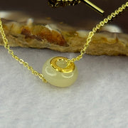 Natural Yellowish Nephrite Ping An Kou Donut 999 Gold Pendent in Gold Color Necklace 2.91g 10.1 by 6.5mm - Huangs Jadeite and Jewelry Pte Ltd