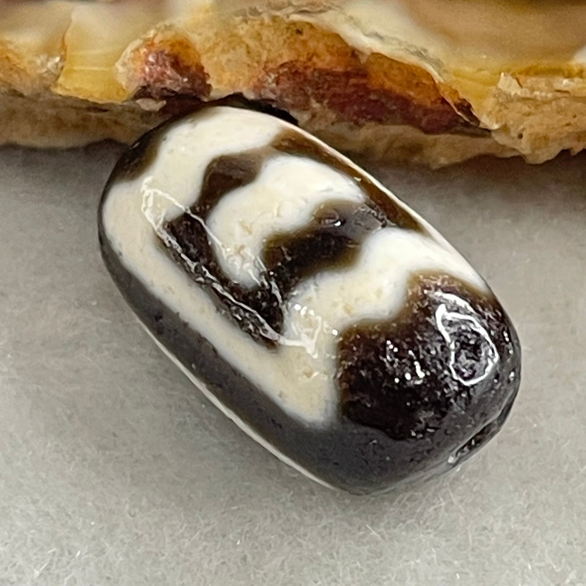 Natural Powerful Tibetan Old Oily Agate Garuda Dzi Bead Heavenly Master (Tian Zhu) 2.74g 17.0 by 10.2mm - Huangs Jadeite and Jewelry Pte Ltd