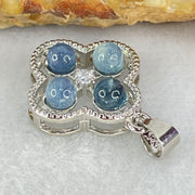 Above Average Grade Rare Natural Blue Dumortierite Rutilated Quartz in S925 Four Leaf Clover Pendant 2.32g 4.0mm 4pcs - Huangs Jadeite and Jewelry Pte Ltd