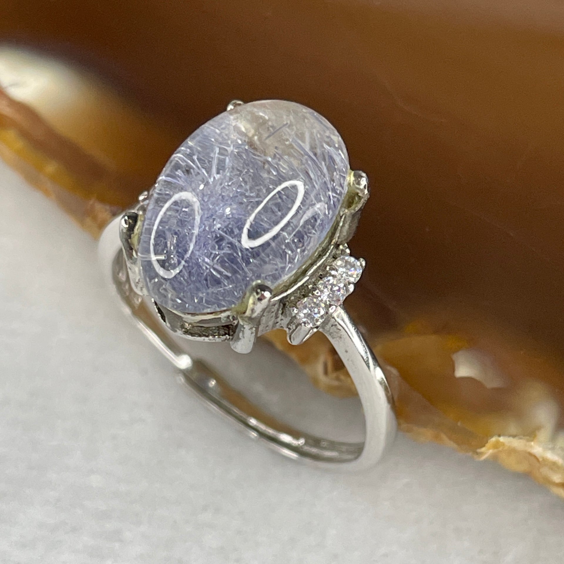 Good Grade Natural Blue Rabbit Hair Rutilated in S925 Sliver 3.27g 13.5 by 9.0 by 6.5mm (Adjustable Size) - Huangs Jadeite and Jewelry Pte Ltd