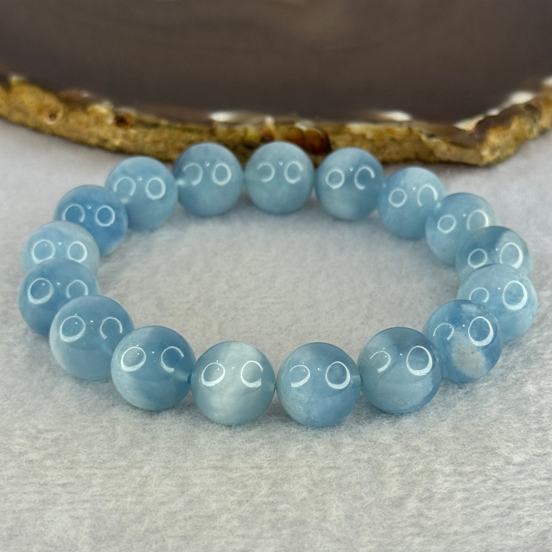 Natural Aquamarine Beads Bracelet 48.08g 18.5cm 12.8mm 17 Beads - Huangs Jadeite and Jewelry Pte Ltd