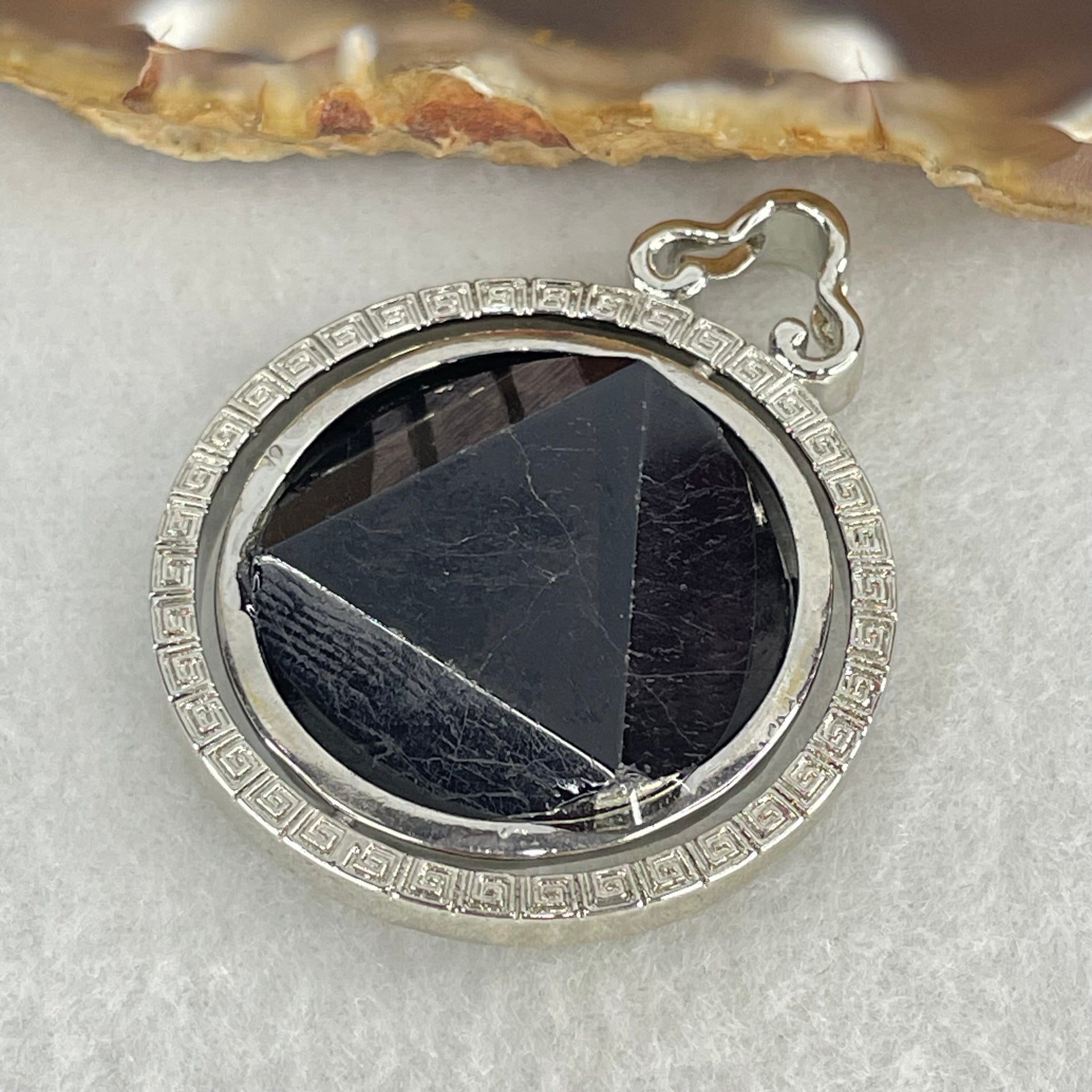 Natural Hypersthene in Stainless Steel Pendant 22.13g 25.0 by 8.0mm - Huangs Jadeite and Jewelry Pte Ltd