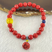 Natural Red Cinnabar Beads Bracelet with Flower Charm and Amber Pumpkin 26.20g 11.6 by 9.6mm 8.2mm 22 Beads - Huangs Jadeite and Jewelry Pte Ltd