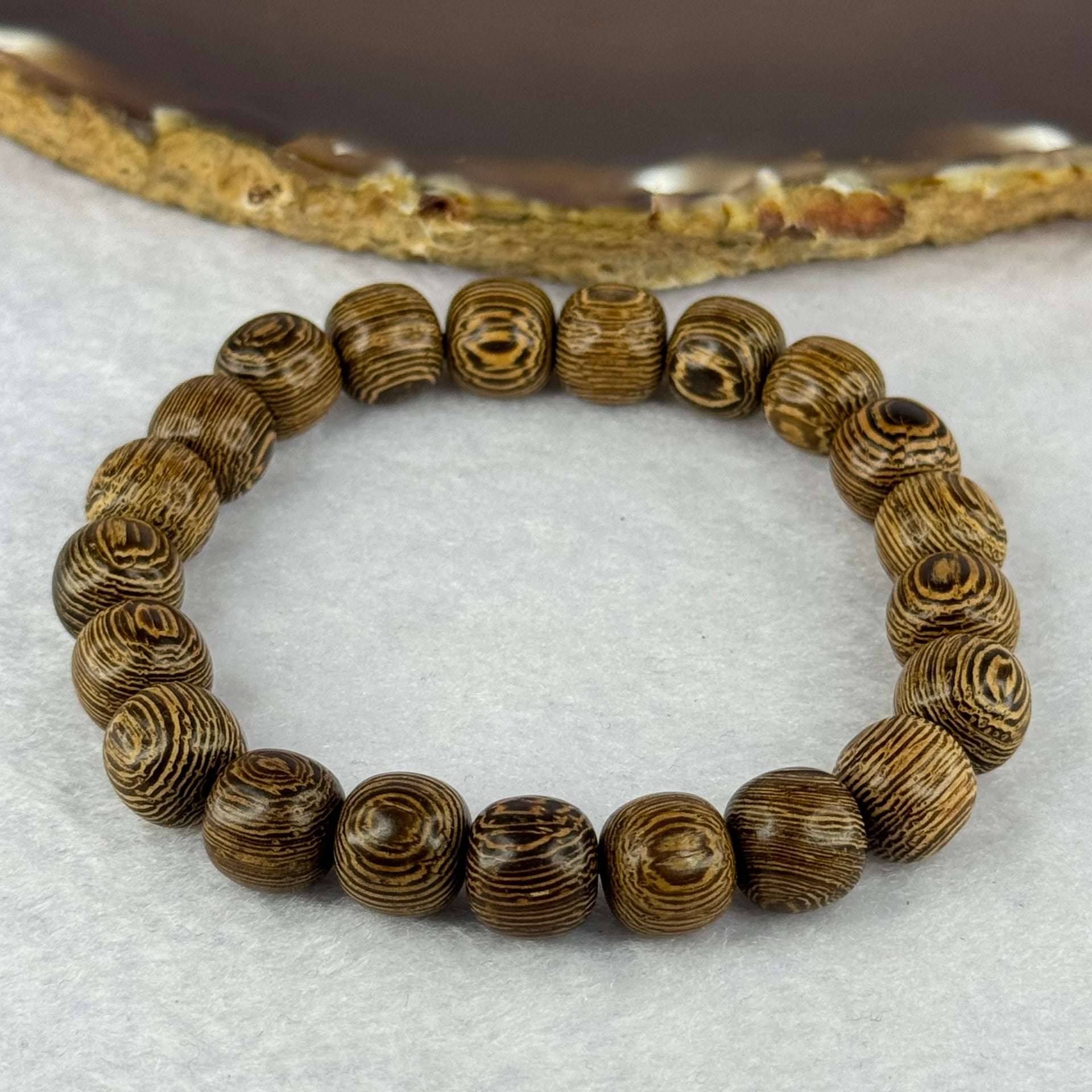 Natural Wenge Wooden Beads Bracelets 天然鸡翅木手链 9.34g 16.5cm 9.8mm 21 Beads - Huangs Jadeite and Jewelry Pte Ltd