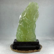 Natural Green Serpentine Goat on Moutain with Wooden Stand Display 828.2g 134.4 by 66.1 by 210.0mm - Huangs Jadeite and Jewelry Pte Ltd