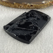 Type A Opaque to Partial Translucent Black Omphacite Jadeite Shan Shui with Guiren Benefactor Pendant 23.01g 60.5 by 42.6 by 6.2mm - Huangs Jadeite and Jewelry Pte Ltd