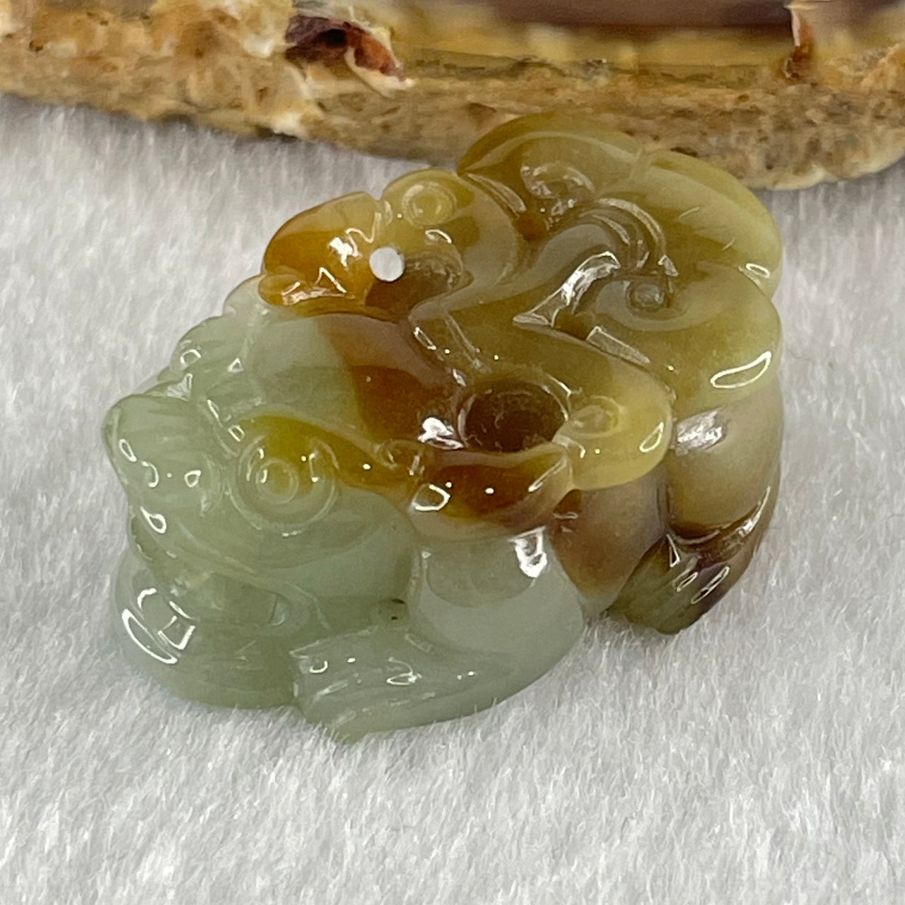 Type A Yellowish Brown and Blueish Green Jadeite Male Pixiu Pendant 10.97g 27.5 by 18.3 by 11.1mm - Huangs Jadeite and Jewelry Pte Ltd