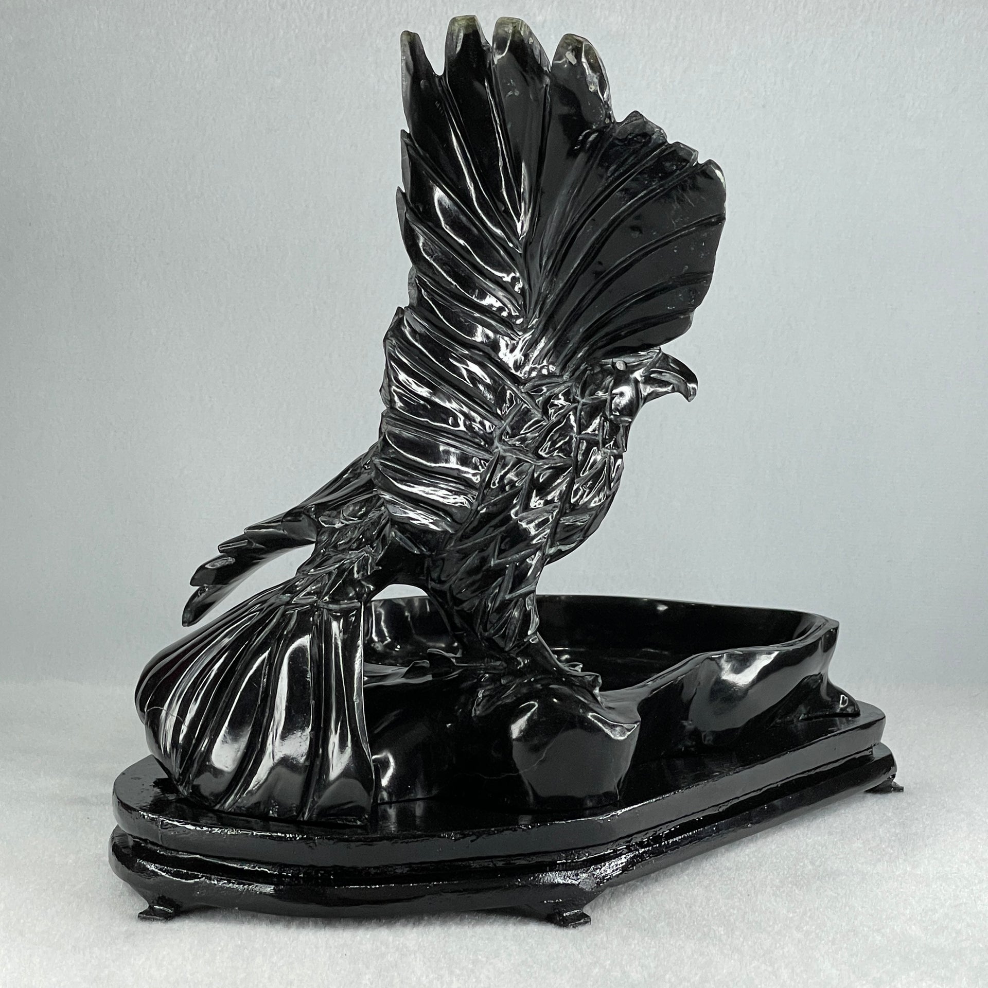 Black Stone Eagle with Pond with Wooden Stand Display 1,914.9g 240.0 by 191.0 by 230.0mm - Huangs Jadeite and Jewelry Pte Ltd