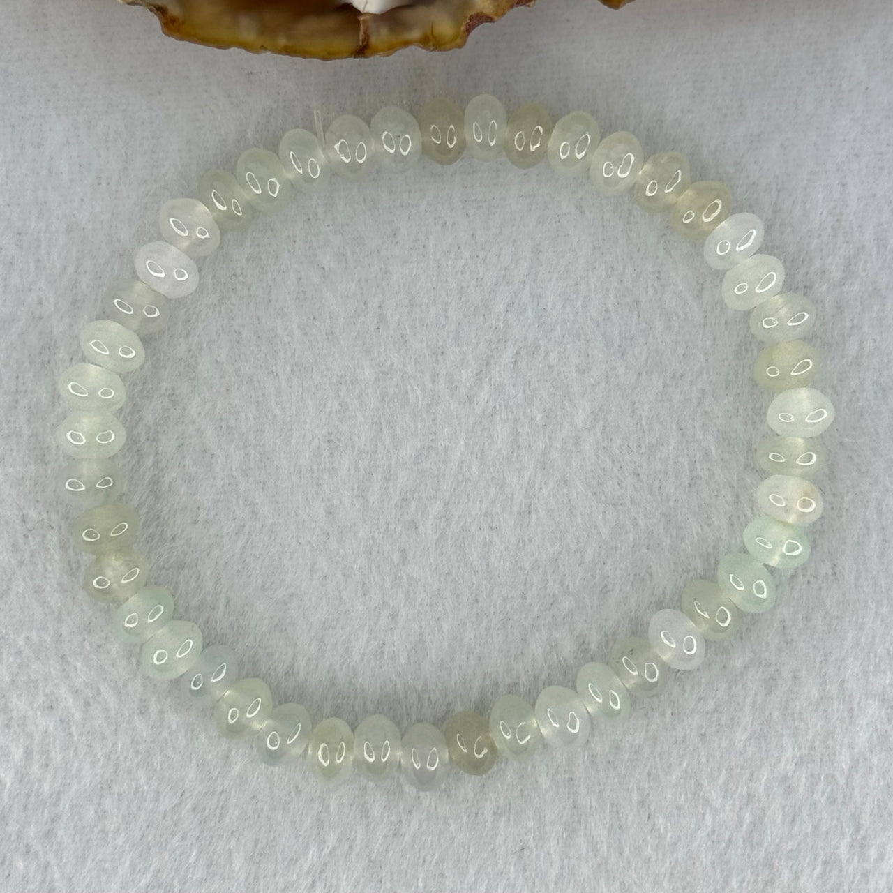 Type A Icy Faint Green to White  Jadeite Donut Beads Bracelet 10.325g 15.5cm 5.7mm 45 Beads - Huangs Jadeite and Jewelry Pte Ltd