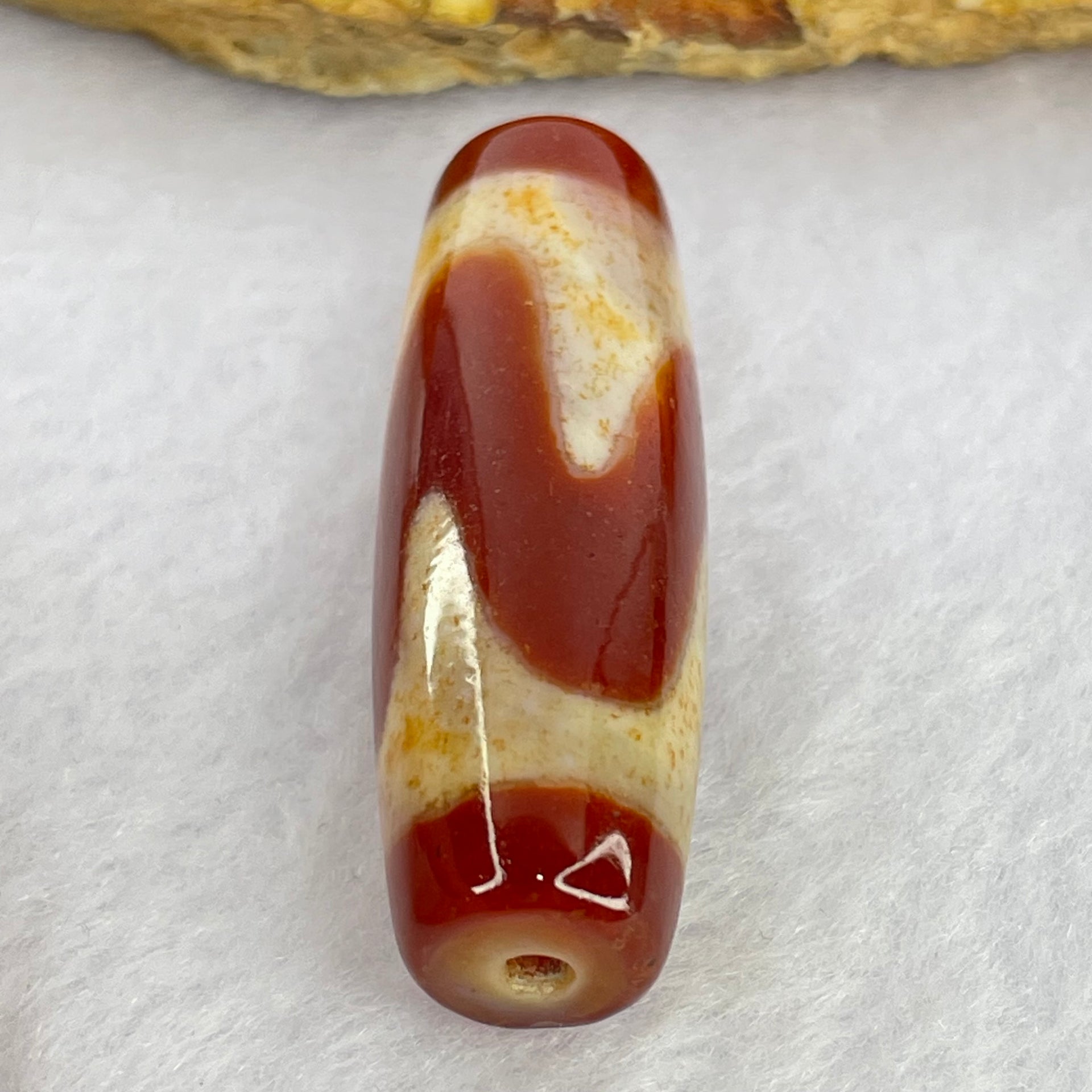 Natural Powerful Tibetan Old Oily Red Yellowish White Agate Tiger Tooth Daluo Dzi Bead Heavenly Master (Tian Zhu) 虎牙天珠 10.13g 38.8 by 12.8mm - Huangs Jadeite and Jewelry Pte Ltd