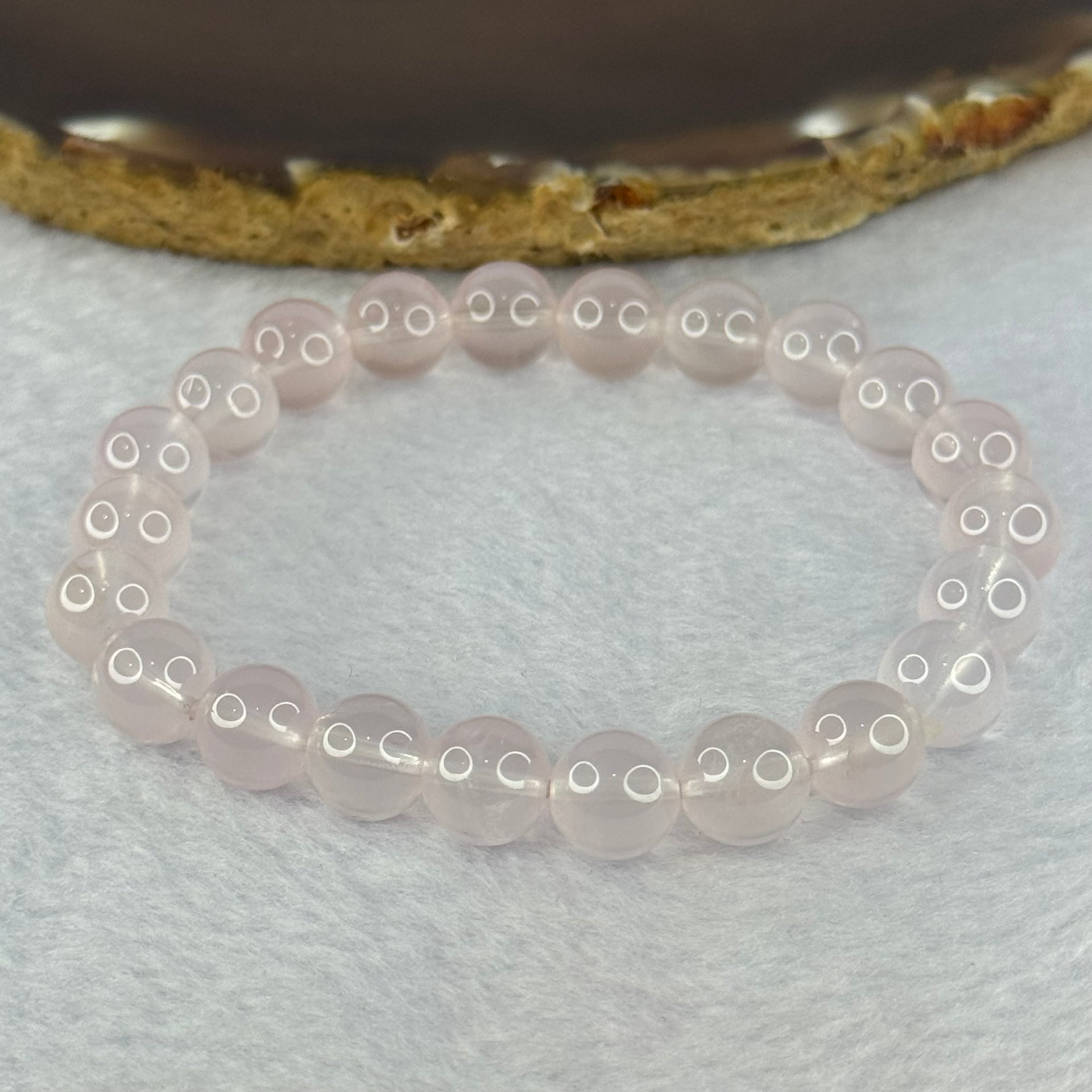 Natural Rose Quartz Beads Bracelet 天然玫瑰石英珠手链 20.54g 16cm 8.9mm 22 Beads - Huangs Jadeite and Jewelry Pte Ltd