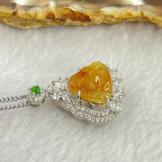 Type A Yellow Jadeite Milo Buddha 11.9 by 12.6 by 3.5mm Pendent with Crystals in S925 Sliver Necklace 5.41g - Huangs Jadeite and Jewelry Pte Ltd