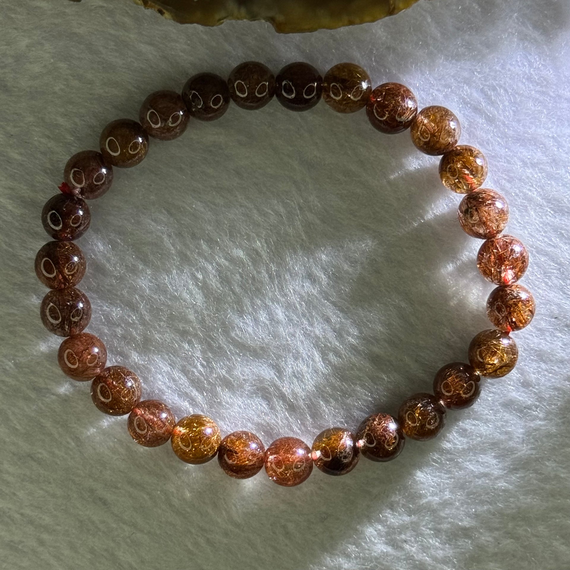Natural Copper Rutilated Quartz Beads Bracelet 天然銅髮晶手镯 13.93g 16cm 7.4mm 27 Beads - Huangs Jadeite and Jewelry Pte Ltd