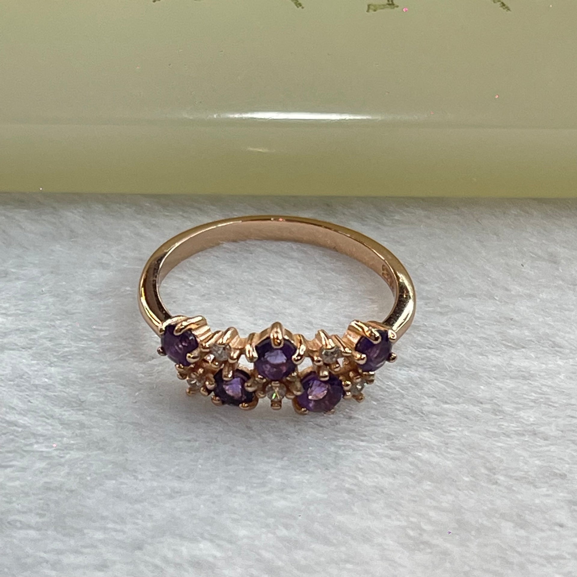 Natural Deep Purple Amethyst with Crystals in S925 Sliver Rose Gold Colour Ring 1.62g US6 HK13 3.0 by 2.0mm  9pcs - Huangs Jadeite and Jewelry Pte Ltd