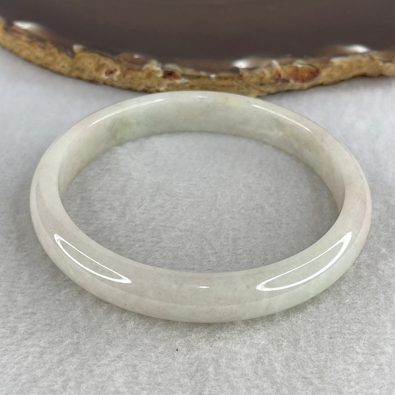 Natural Type A Translucent Multicolor Jadeite Bangle | 59.5mm Faint Green & Faint Lavender with Golden Yellow Spot | Internal Lines, External Rough "San Cai" Round Wrist Heirloom (34.48g 10.1x6.1mm)