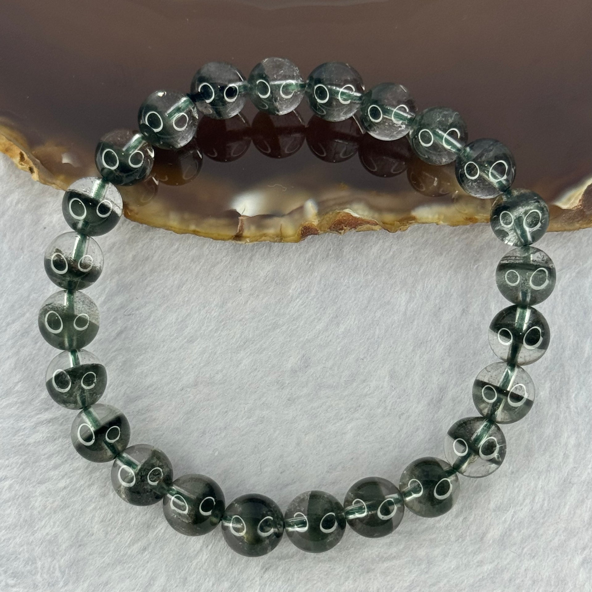 Very Good Grade Natural Green Phantom Quartz Beads Bracelet 18.44g 16.5cm 8.3mm 24 Beads - Huangs Jadeite and Jewelry Pte Ltd