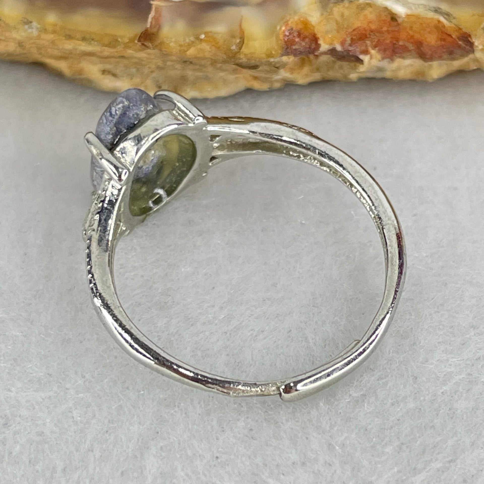 Rare Above Average Natural Blue Dumortierite Rutilated Quartz in S925 Sliver Ring (Adjustable Size) 1.54g 11.0 by 6.2 by 3.0mm - Huangs Jadeite and Jewelry Pte Ltd