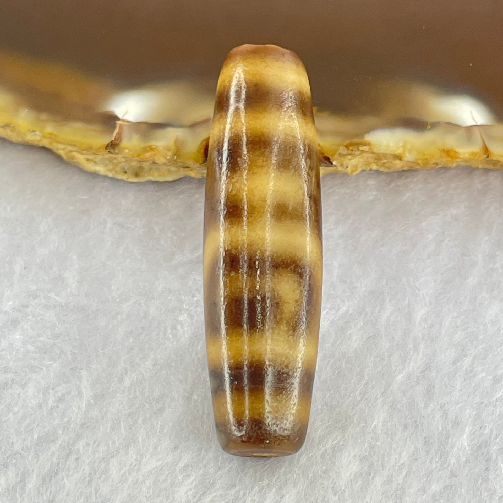 Natural Powerful Tibetan Old Oily Agate Double Nectar Vessel Dzi Bead Heavenly Master (Tian Zhu) 花蜜容器眼天珠 7.17g 38.3 by 11.0mm - Huangs Jadeite and Jewelry Pte Ltd