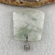 Natural Type A Semi-Icy White & Green Piao Hua Jadeite Wu Shi Pai Pendant in S925 Silver | Peace Plaque Talisman (10.79g | 43.8 x 35.7 x 2.5mm) - Huangs Jadeite and Jewelry Pte Ltd