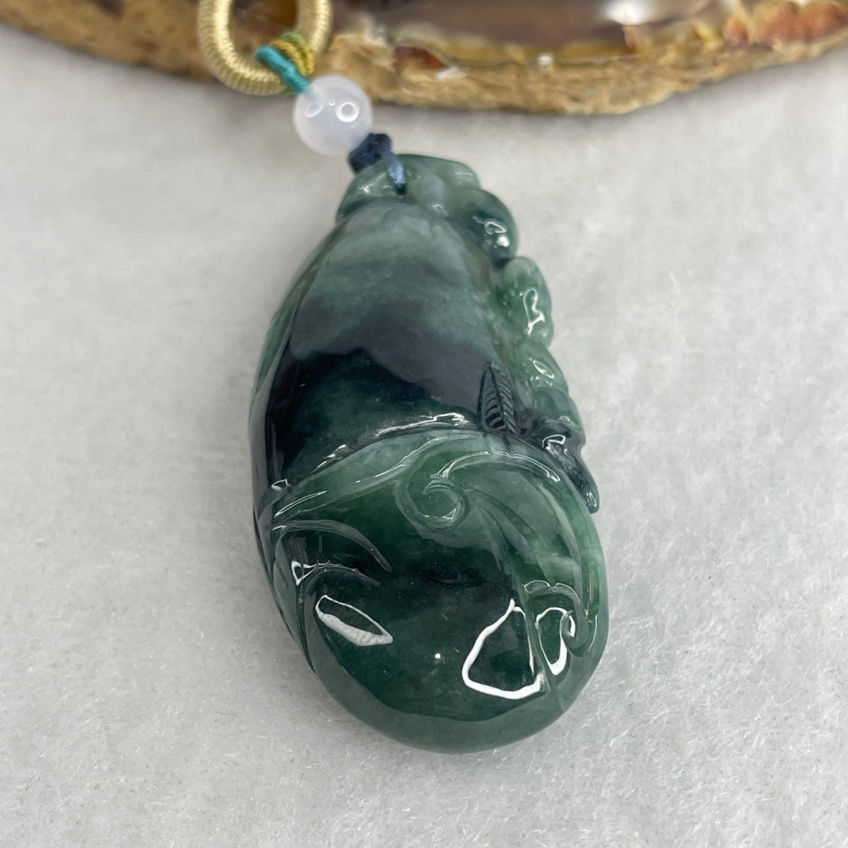 Natural Type A Dark Green Jadeite Ruyi with Bat Pendant | (29.96g | 52.8x24.2x12.5mm | Heart & Root Chakra Harmony, "Fu In Hand" Fortune & As You Wish Power Shield)