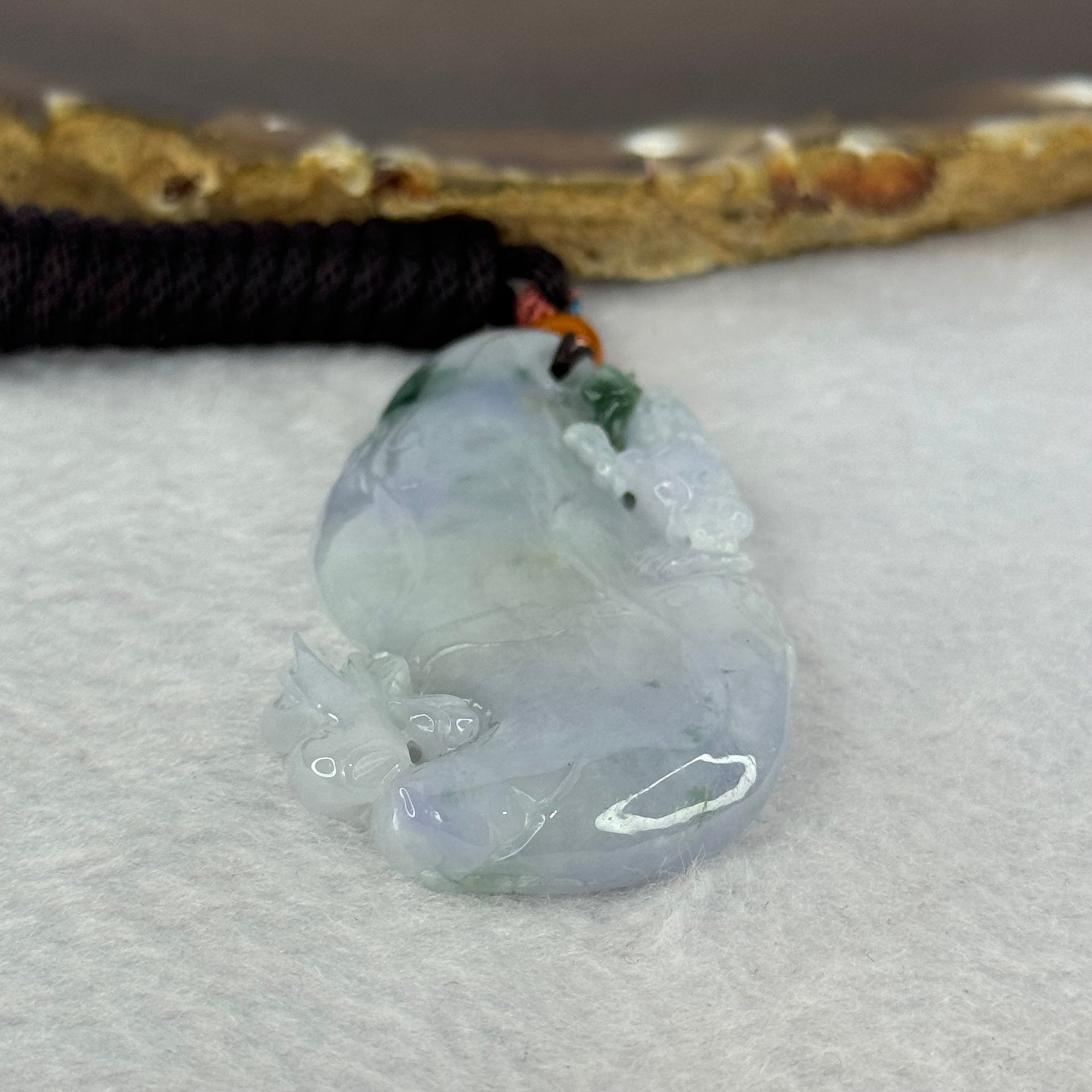 Type A Lavender with Dark Blueish Green Patches Jadeite 3 Legged Toad Pendent 25.25g 54.1 by 32.0 by 7.6mm - Huangs Jadeite and Jewelry Pte Ltd