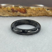Type A Icy Wuji Black Grey Jadeite Ring 2.58g 4.3 by 3.3mm US 7.75 HK 17 (Very Slight Fine Internal Lines) - Huangs Jadeite and Jewelry Pte Ltd