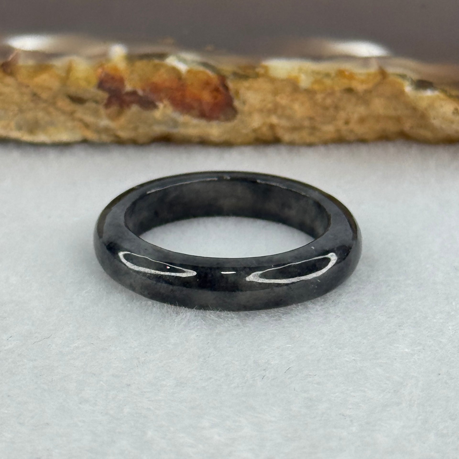 Type A Icy Wuji Black Grey Jadeite Ring 2.58g 4.3 by 3.3mm US 7.75 HK 17 (Very Slight Fine Internal Lines) - Huangs Jadeite and Jewelry Pte Ltd